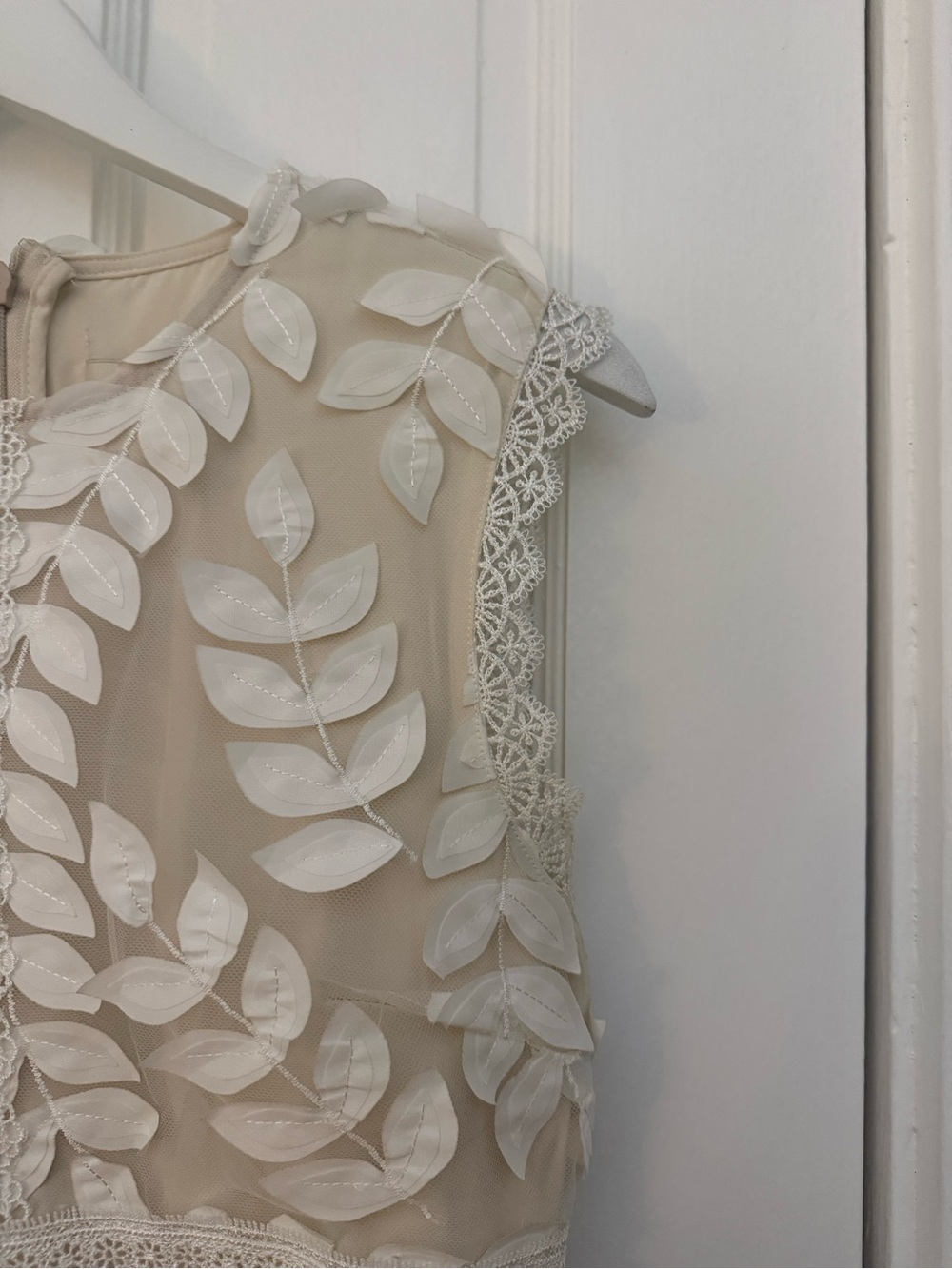 Leaf-Appliqué Sheer Cover in White/Cream - Women's Dress Overlay